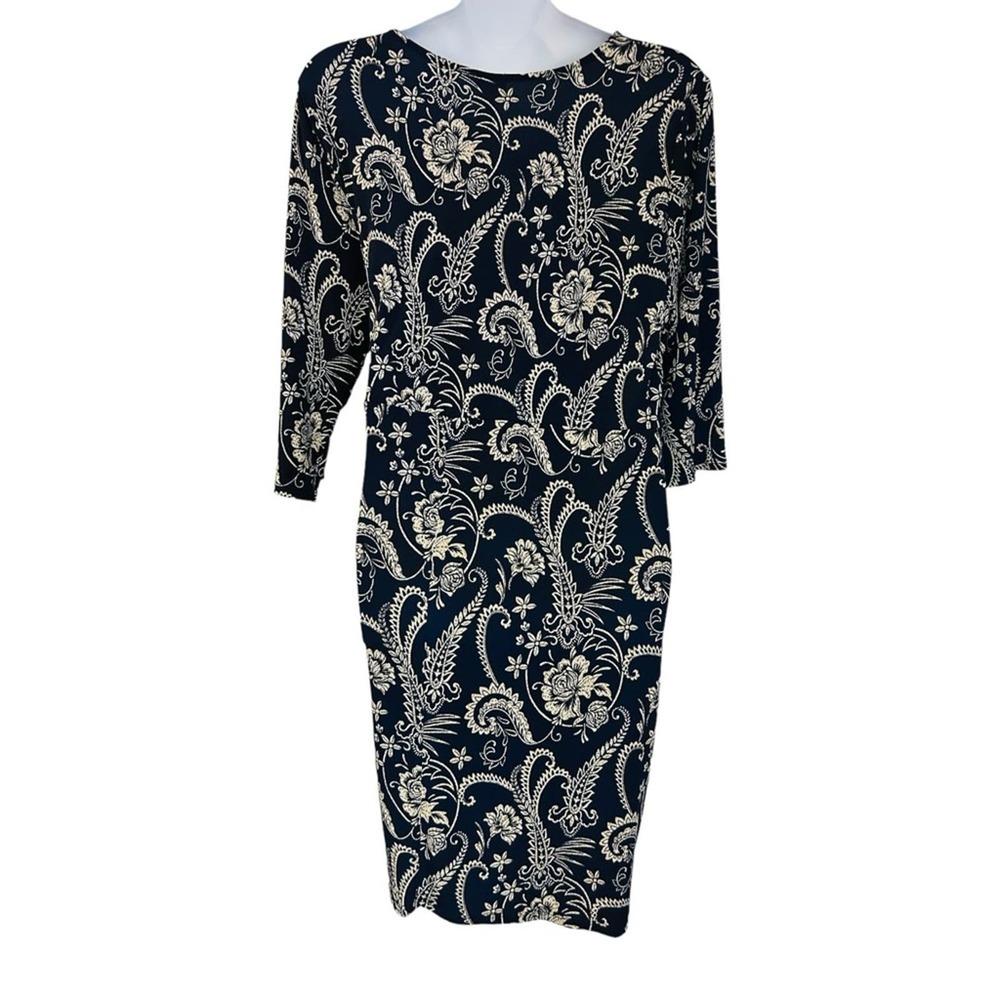 ⭐️Moci Purple Rain Navy Jersey Knit Floral Wrap Office Casual Date Night Dress - Picture 7 of 15